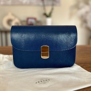 Sezane Milo Classic Bag in Blue Snakeskin